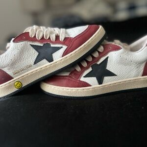 Golden Goose Red and White Sneakers with Black Star